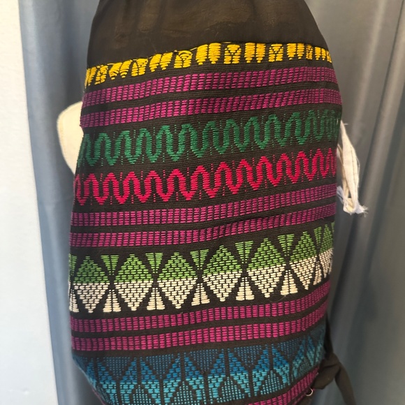 Embroidered drawstring backpack sack bag from Mexico - Picture 4 of 7